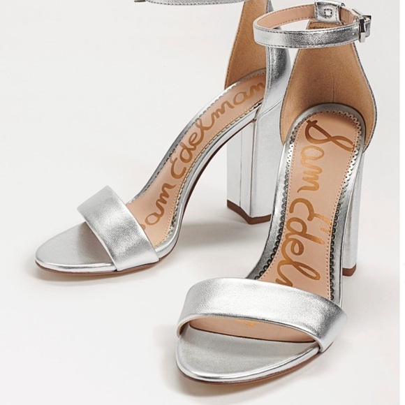 Sam Edelman Yaro silver leather ankle strap block heel sandals Sz‎ 10 new - Picture 6 of 16